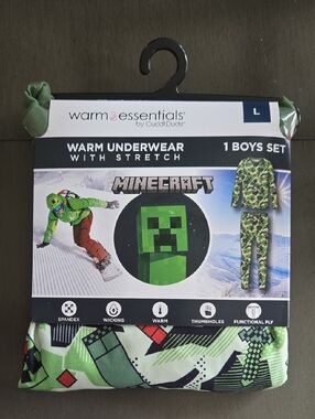 Essentials Boys Minecraft Green Camouflage Thermal Underwear Set